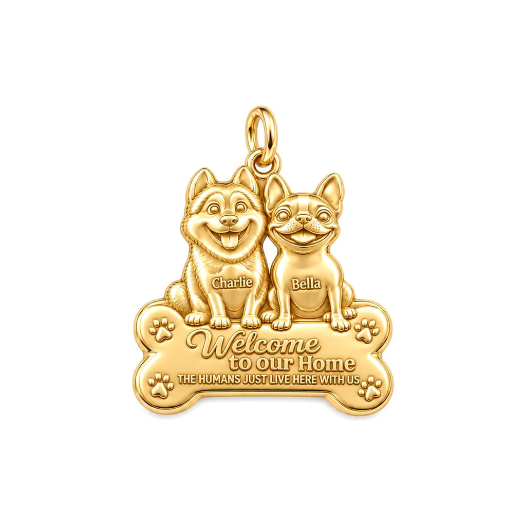 Welcome to Our Home Charm Bracelet – Personalized Dog Mom Gift – 18K gold plated 3 cm charm, front view