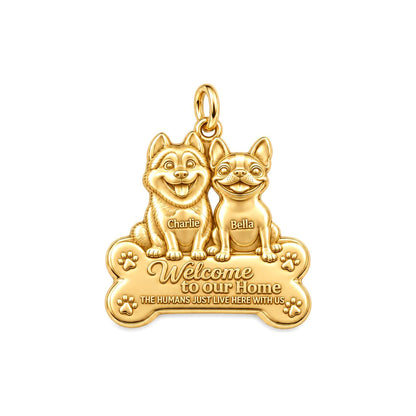 Welcome to Our Home Charm Bracelet – Personalized Dog Mom Gift – 18K gold plated 3 cm charm, front view