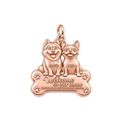 Welcome to Our Home Charm Bracelet – Personalized Dog Mom Gift – rose gold 3 cm charm, front view