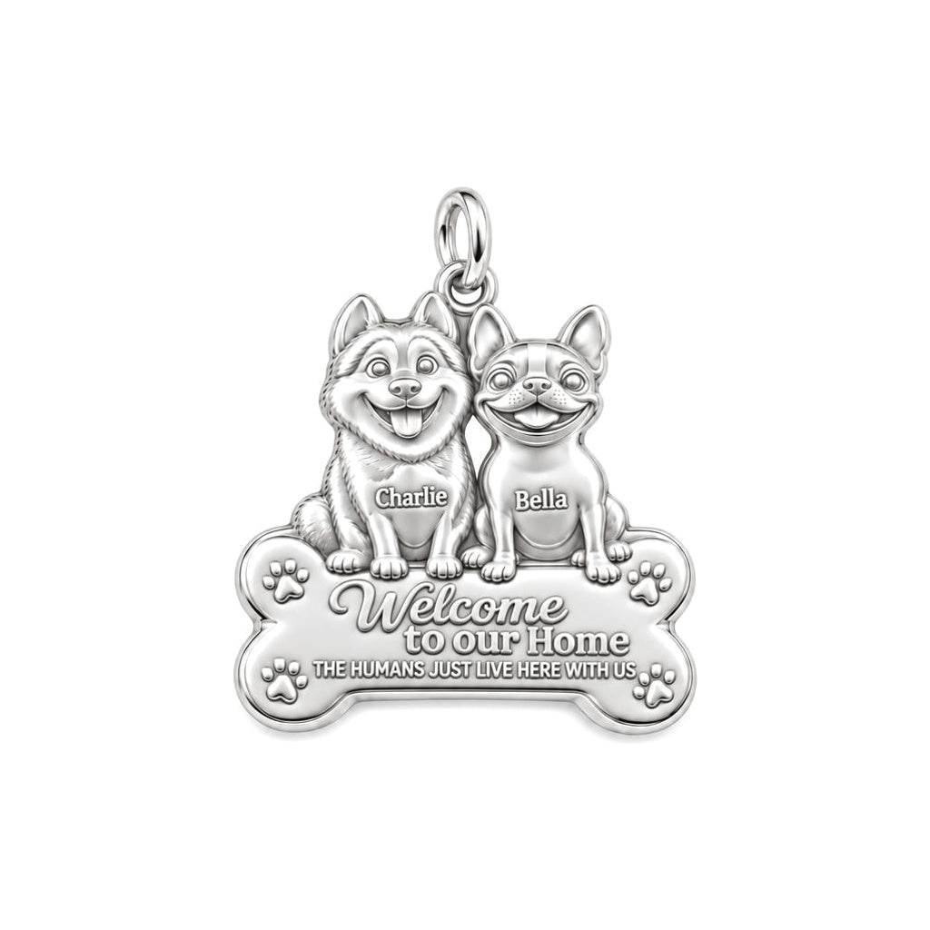 Welcome to Our Home Charm Bracelet – Personalized Dog Mom Gift – silver plated 3 cm charm, front view