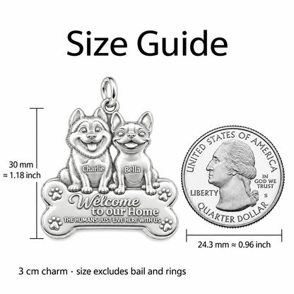 Welcome to Our Home Charm Bracelet – Personalized Dog Mom Gift – size guide, 3 cm charm next to a quarter