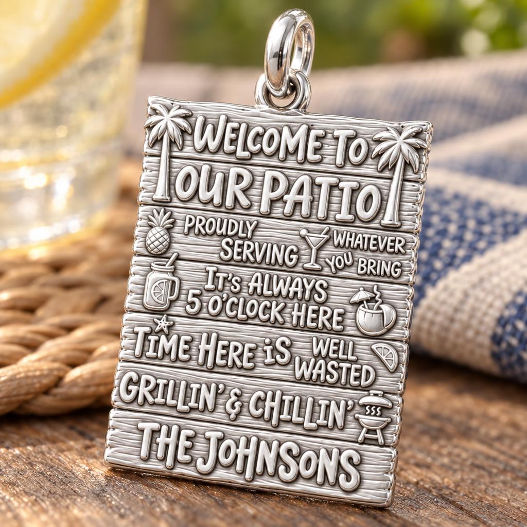Welcome To Our Patio Charm Bracelet – Personalized Couple Gift – macro detail of the charm