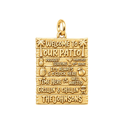Welcome To Our Patio Charm Bracelet – Personalized Couple Gift – 18K gold plated 3 cm charm, front view