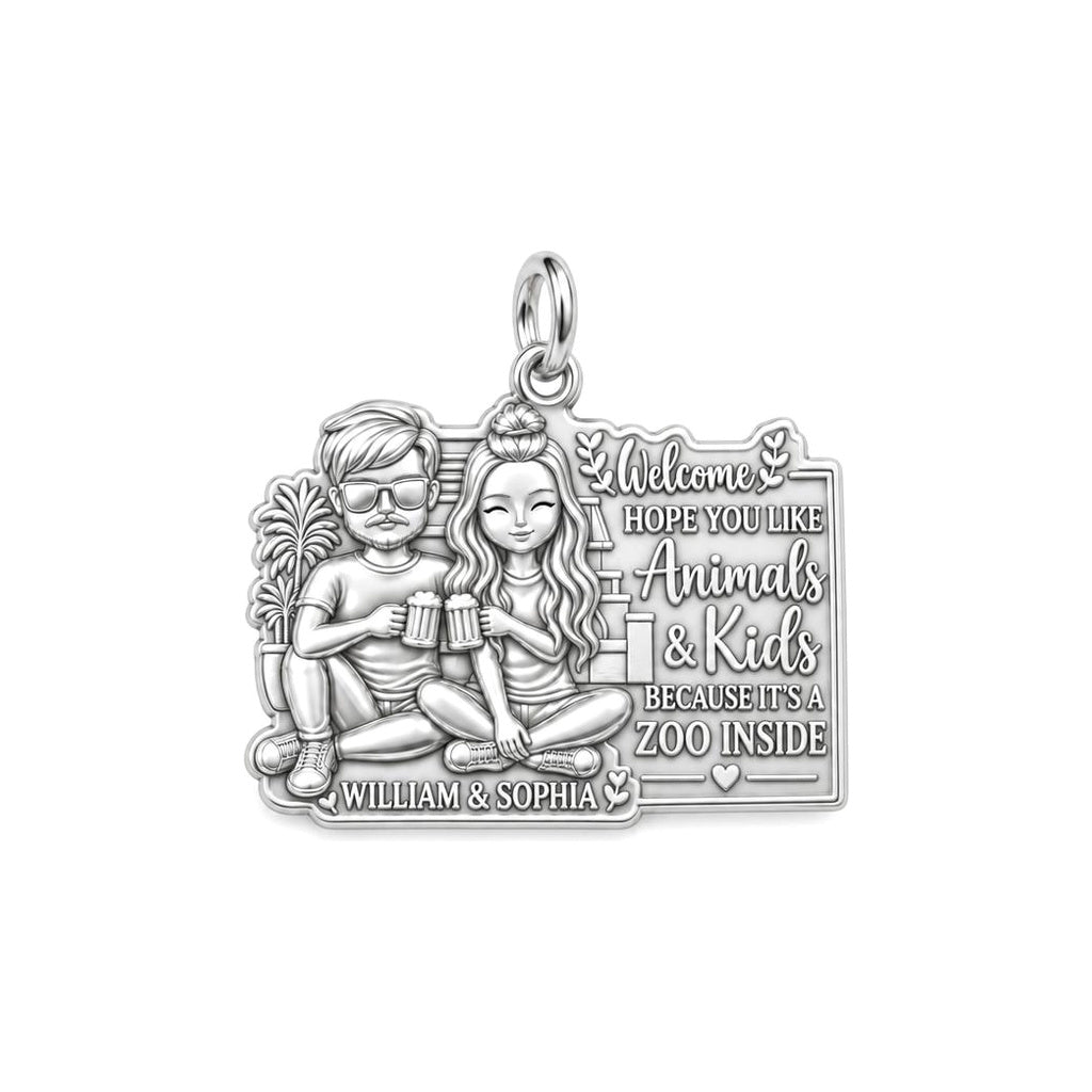 Welcome to the Zoo Charm Bracelet – Personalized Couple Gift – silver plated 2 cm charm, front view