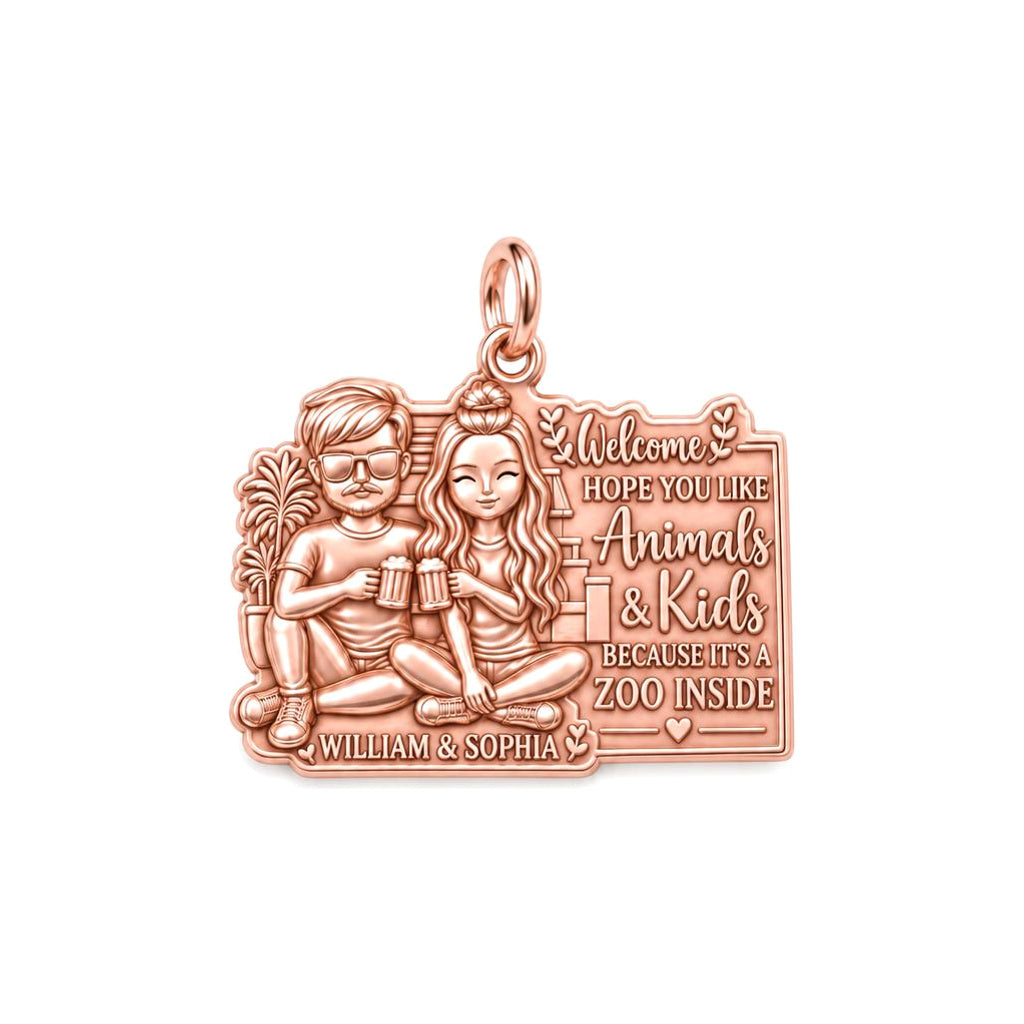 Welcome to the Zoo Charm Bracelet – Personalized Couple Gift – rose gold 2 cm charm, front view