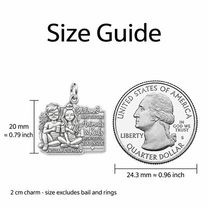 Welcome to the Zoo Charm Bracelet – Personalized Couple Gift – size guide, 2 cm charm next to a quarter