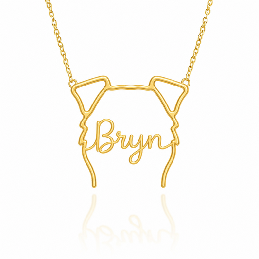 Welsh Terrier Whisper of Paws - Personalized Outline Your Pet's Face and Name Necklace