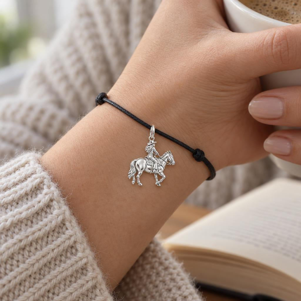 Western Rider Charm and Polyester Cord Bracelet Set
