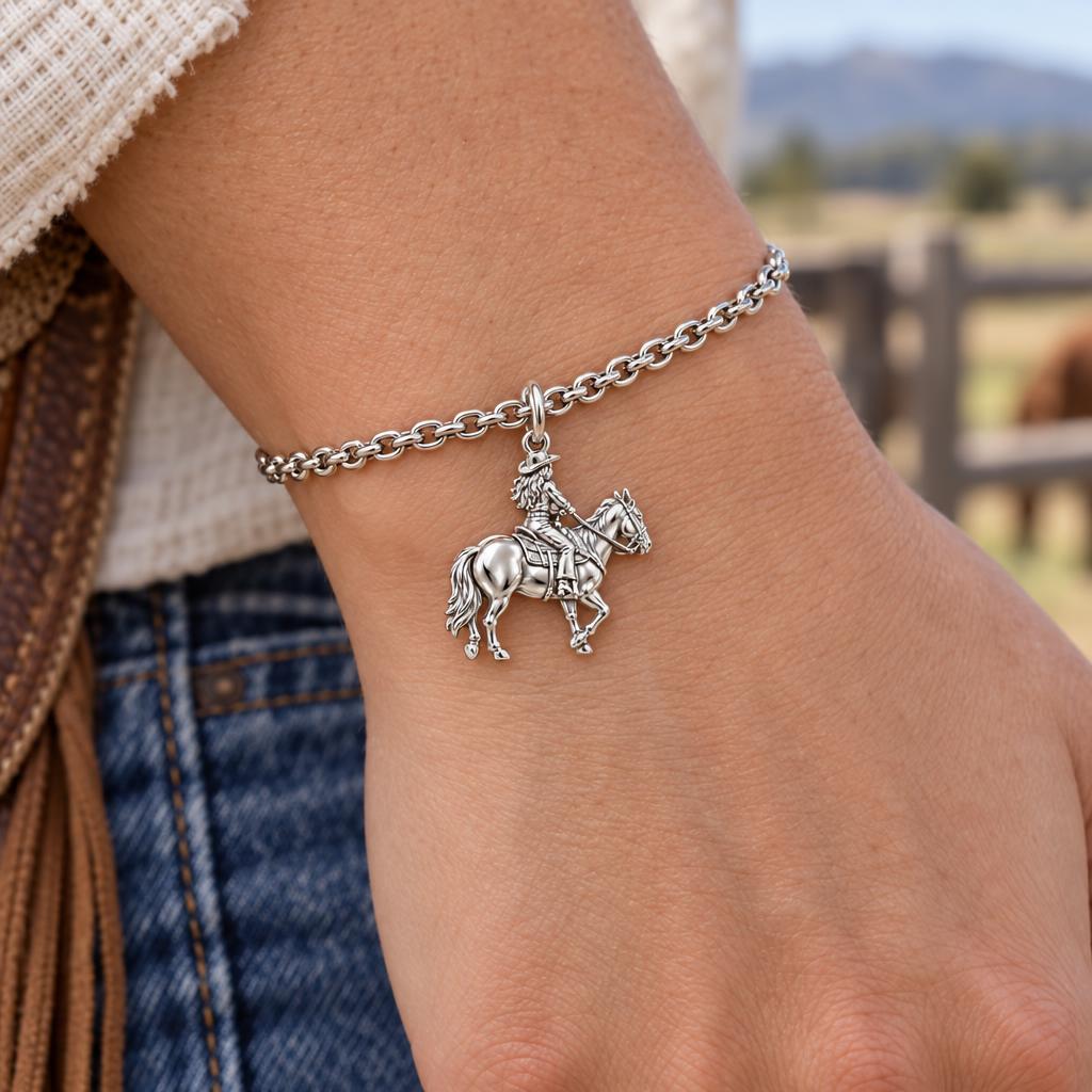 Western Spirit Rider Charm Bracelet Set – worn / in use