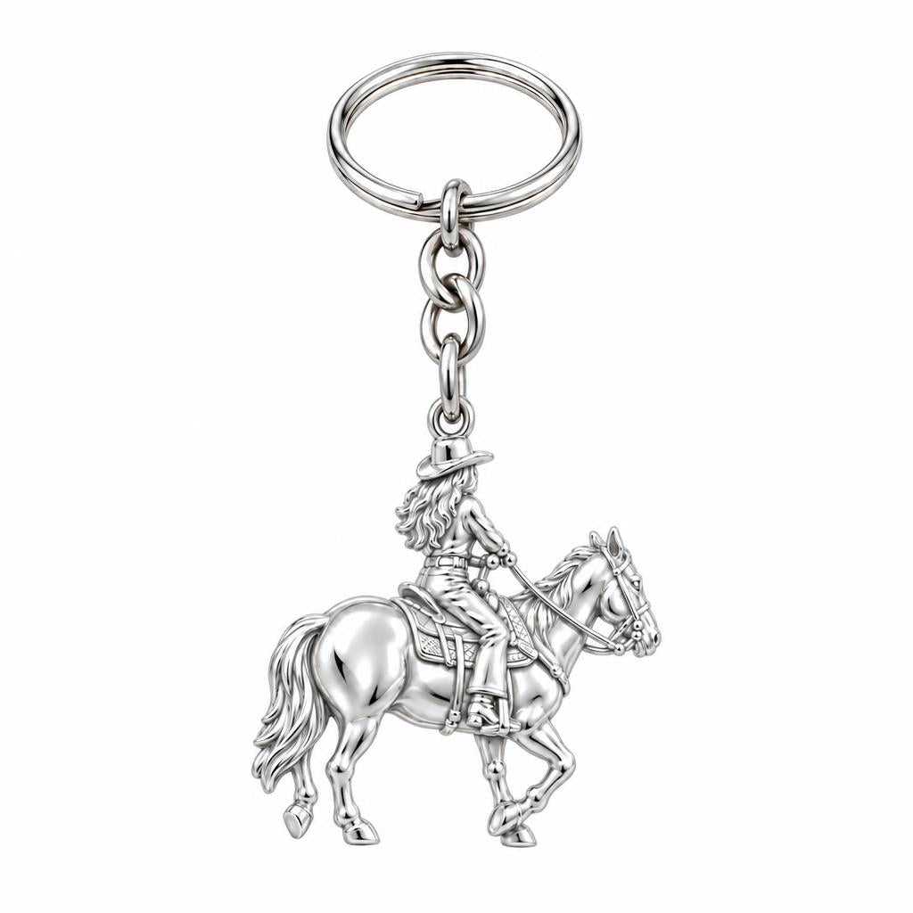 Western Spirit Rider Charm Keychain – silver, front view