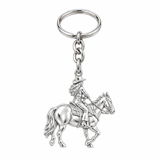Western Spirit Rider Charm Keychain – silver, front view