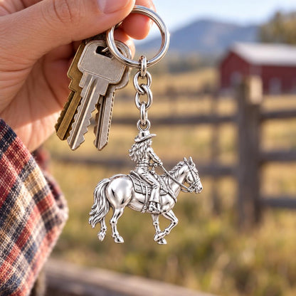 Western Spirit Rider Charm Keychain – worn / in use