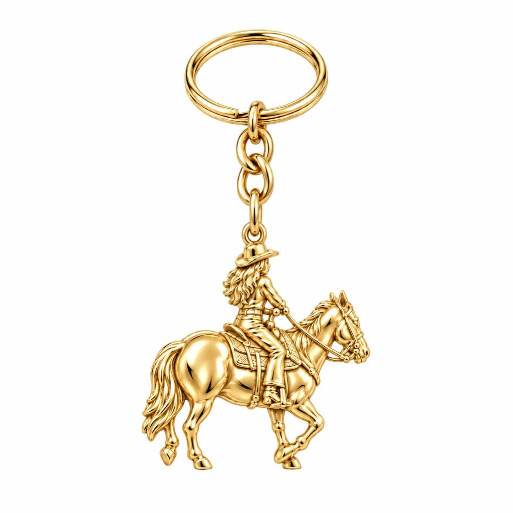 Western Spirit Rider Charm Keychain – 18K gold, front view