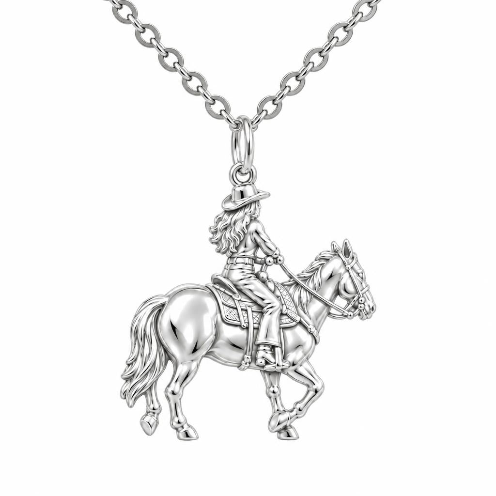 Western Spirit Rider Charm Necklace Set – silver, front view