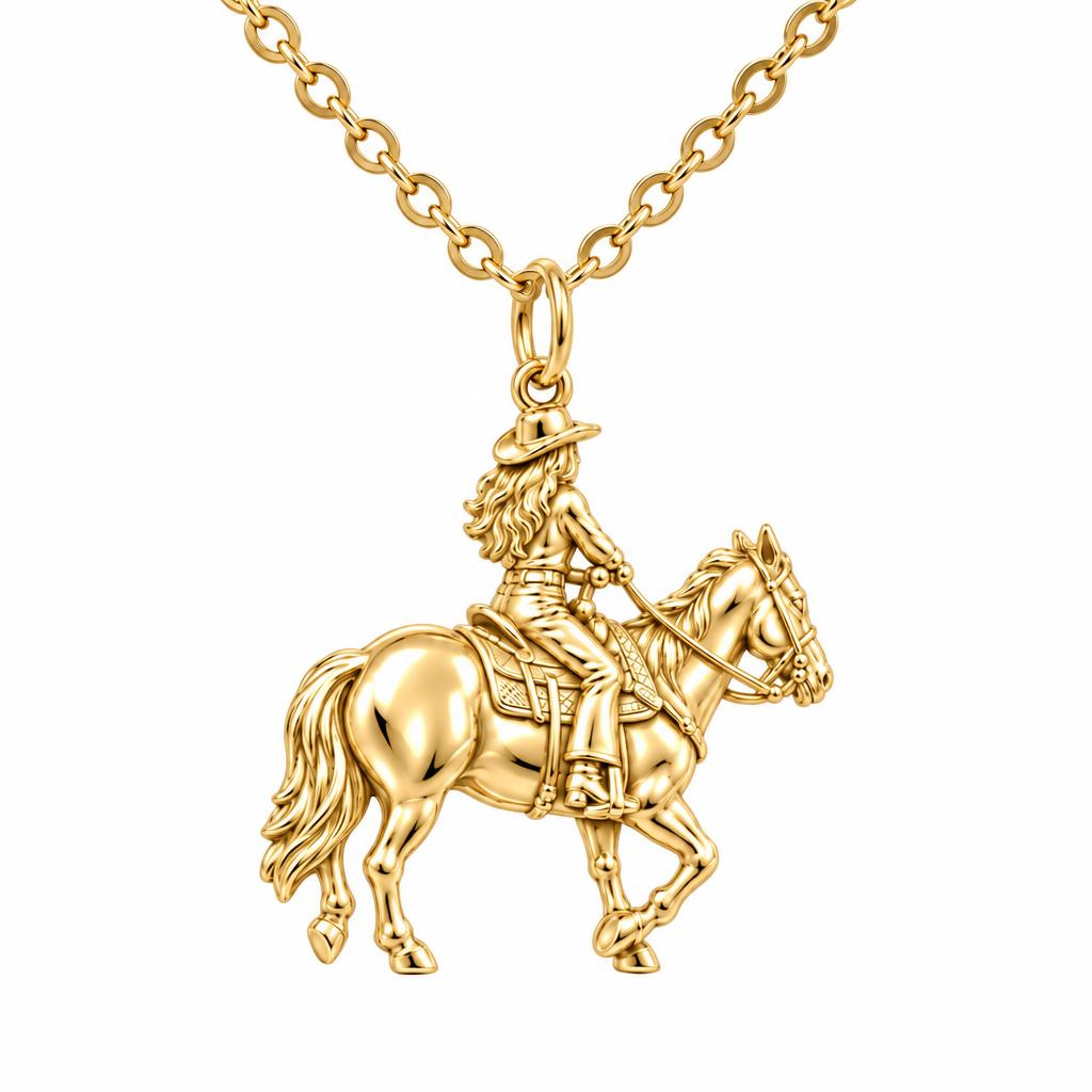 Western Spirit Rider Charm Necklace Set – 18K gold, front view