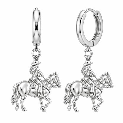 Western Spirit Rider Huggie Charm Earrings – silver, front view