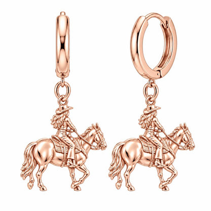 Western Spirit Rider Huggie Charm Earrings – rose gold, front view