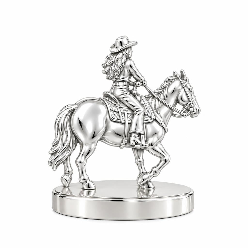 Western Spirit Rider Keepsake Plaque – silver, front view