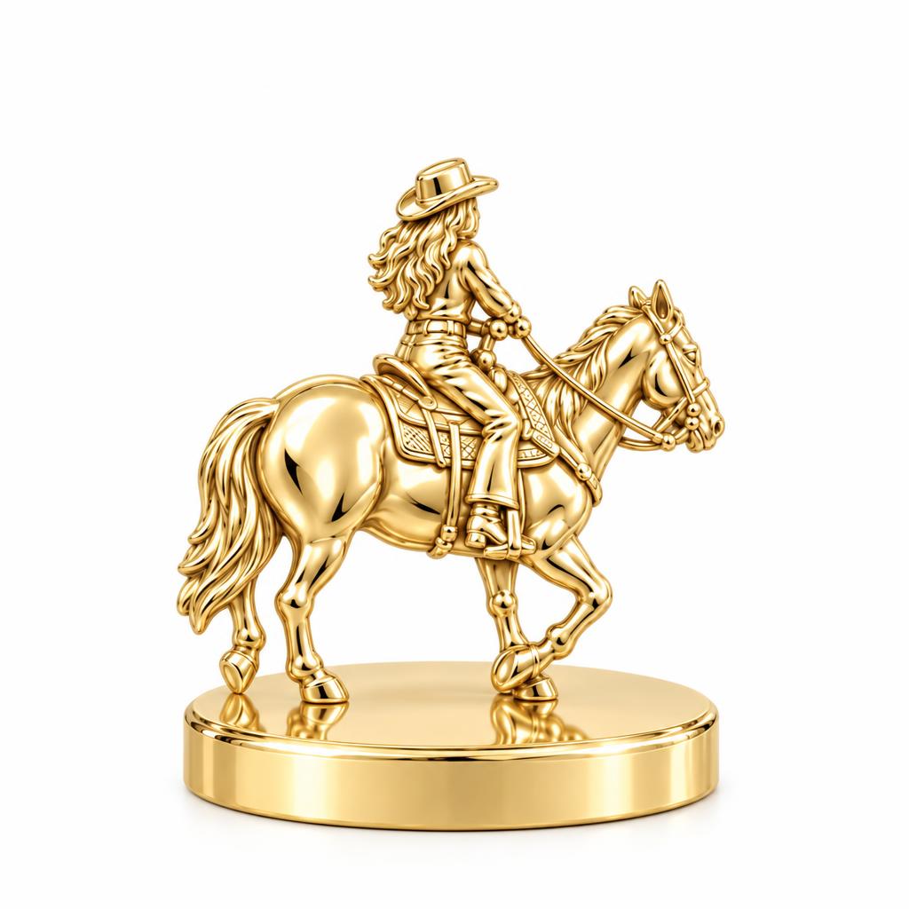 Western Spirit Rider Keepsake Plaque – 18K gold, front view