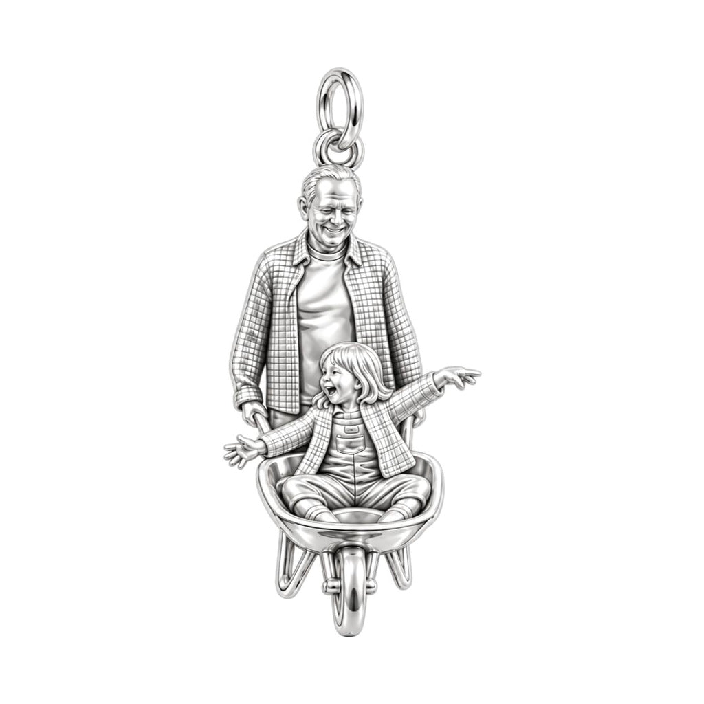 Wheelbarrow Joy Ride Charm Bracelet – Personalized Nana Gift – silver charm, front view