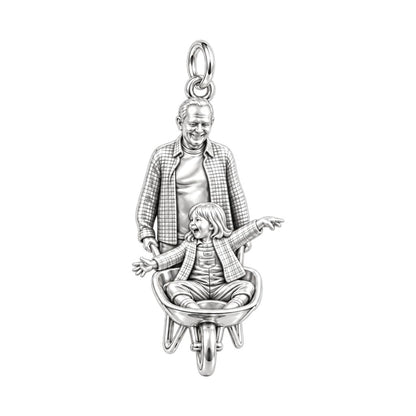 Wheelbarrow Joy Ride Charm Bracelet – Personalized Nana Gift – silver charm, front view