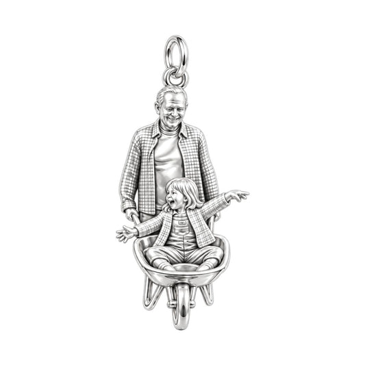 Wheelbarrow Joy Ride Charm Bracelet – Personalized Nana Gift – silver charm, front view