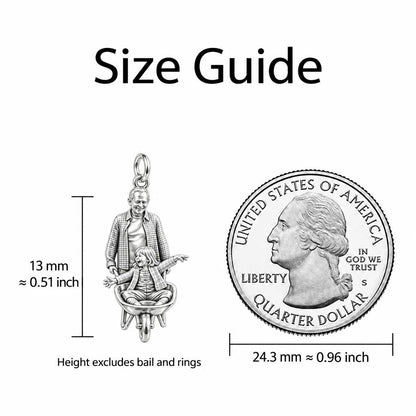 Wheelbarrow Joy Ride Charm Bracelet – Personalized Nana Gift – size guide, 13 mm charm next to a quarter