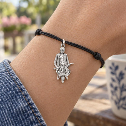 Wheelbarrow Joy Ride Charm Bracelet – Personalized Nana Gift – worn on the wrist on a black cord bracelet
