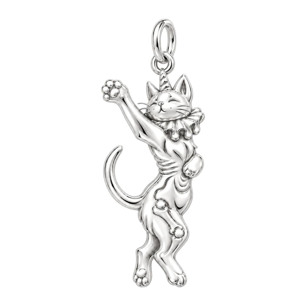 Whimsical Caticorn Clown Charm Bracelet – Personalized Gift – silver charm, front view