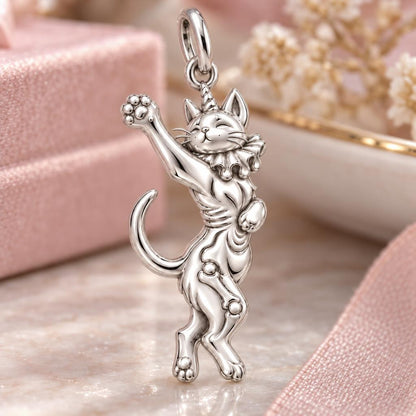 Whimsical Caticorn Clown Charm Bracelet – Personalized Gift – macro detail of the charm