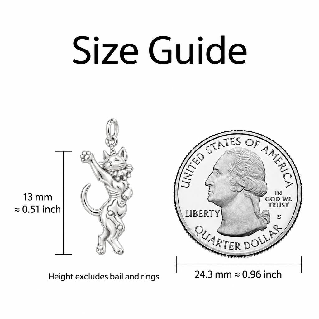 Whimsical Caticorn Clown Charm Bracelet – Personalized Gift – size guide, 13 mm charm next to a quarter