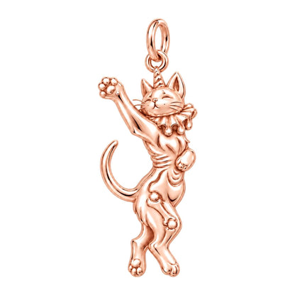 Whimsical Caticorn Clown Charm Bracelet – Personalized Gift – rose gold charm, front view