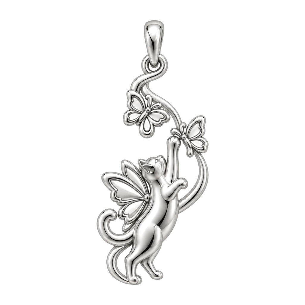 Whimsical Fairy Cat Charm Bracelet – Personalized Cat Mom Gift – silver charm, front view