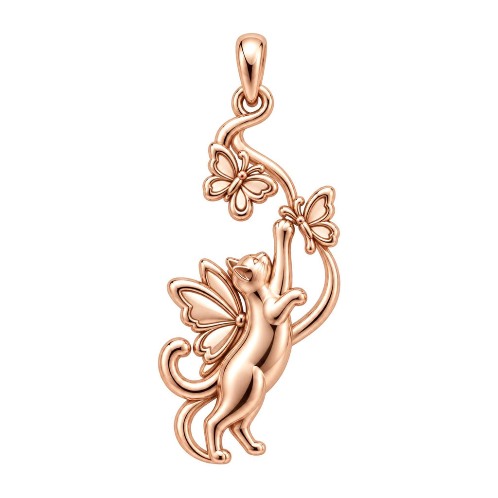 Whimsical Fairy Cat Charm Bracelet – Personalized Cat Mom Gift – rose gold charm, front view