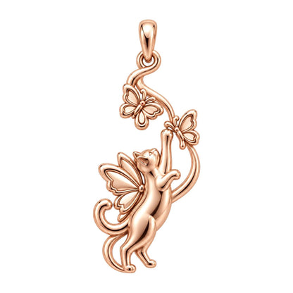 Whimsical Fairy Cat Charm Bracelet – Personalized Cat Mom Gift – rose gold charm, front view