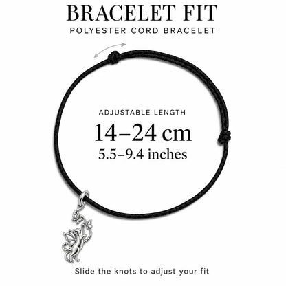 Whimsical Fairy Cat Charm Bracelet – Personalized Cat Mom Gift – adjustable black cord bracelet, 14–24 cm