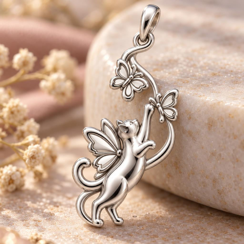 Whimsical Fairy Cat Charm Bracelet – Personalized Cat Mom Gift – macro detail of the charm