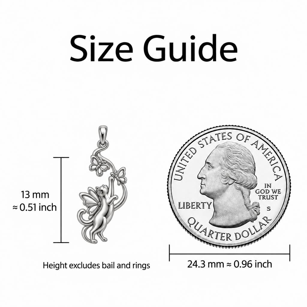 Whimsical Fairy Cat Charm Bracelet – Personalized Cat Mom Gift – size guide, 13 mm charm next to a quarter