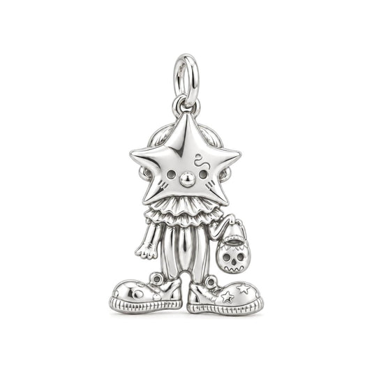 Whimsical Star Clown Charm Bracelet – Personalized Friend Gift – silver charm, front view