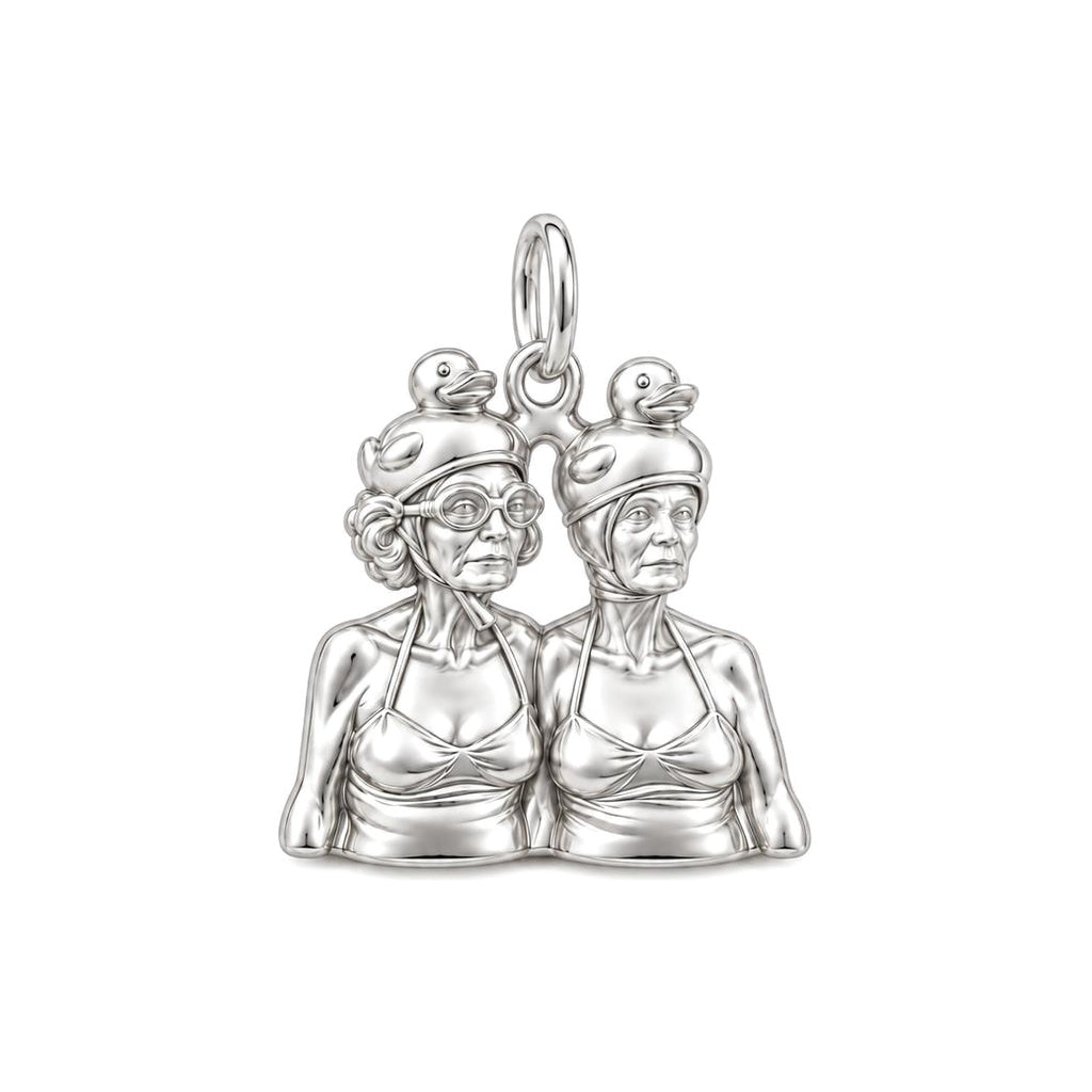 Whimsical Swimming Sisters Charm Bracelet – Personalized Bestie Gift – silver charm, front view
