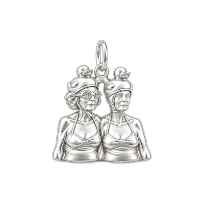 Whimsical Swimming Sisters Charm Bracelet – Personalized Bestie Gift – silver charm, front view