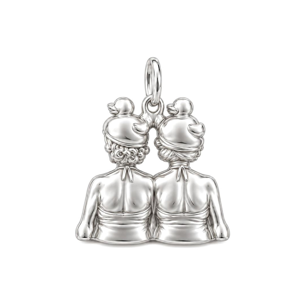 Whimsical Swimming Sisters Charm Bracelet – Personalized Bestie Gift – back of the charm, engraving area