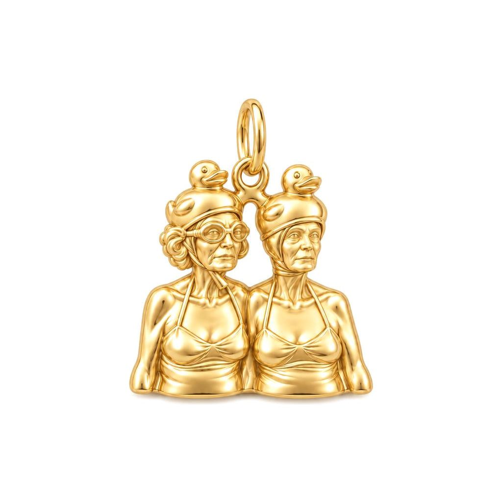 Whimsical Swimming Sisters Charm Bracelet – Personalized Bestie Gift – 18K gold charm, front view