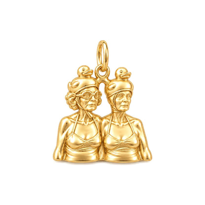Whimsical Swimming Sisters Charm Bracelet – Personalized Bestie Gift – 18K gold charm, front view