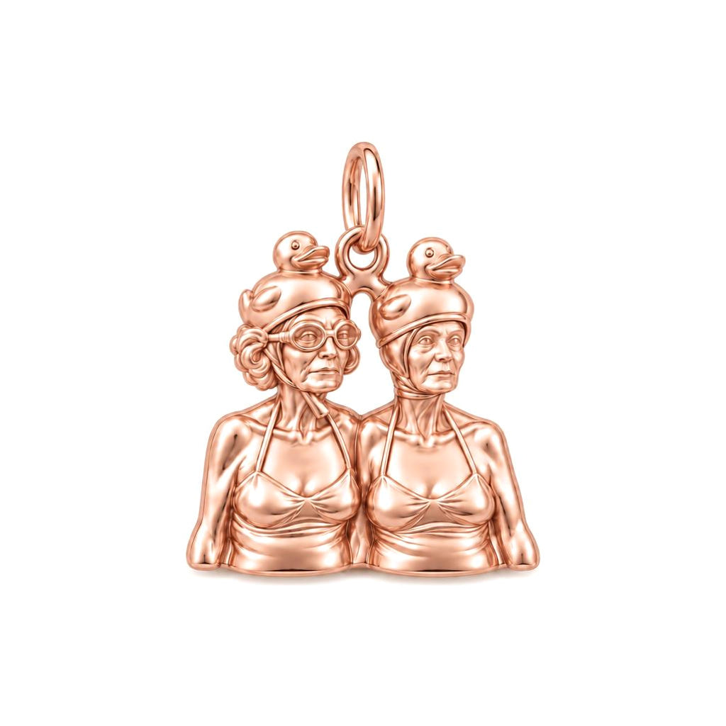 Whimsical Swimming Sisters Charm Bracelet – Personalized Bestie Gift – rose gold charm, front view