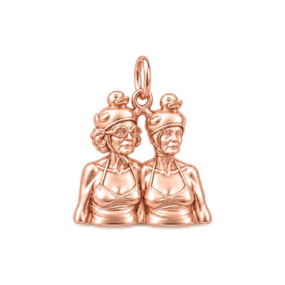 Whimsical Swimming Sisters Charm Bracelet – Personalized Bestie Gift – rose gold charm, front view