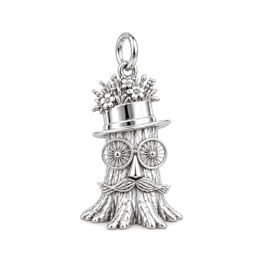 Whimsical Tree Spirit Charm Bracelet – Personalized Dad Gift – silver charm, front view