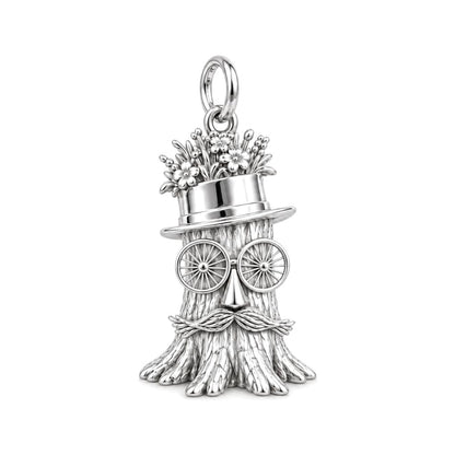 Whimsical Tree Spirit Charm Bracelet – Personalized Dad Gift – silver charm, front view