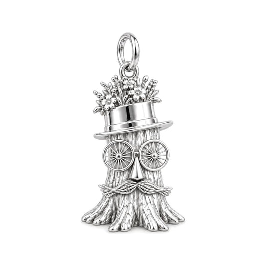 Whimsical Tree Spirit Charm Bracelet – Personalized Dad Gift – silver charm, front view