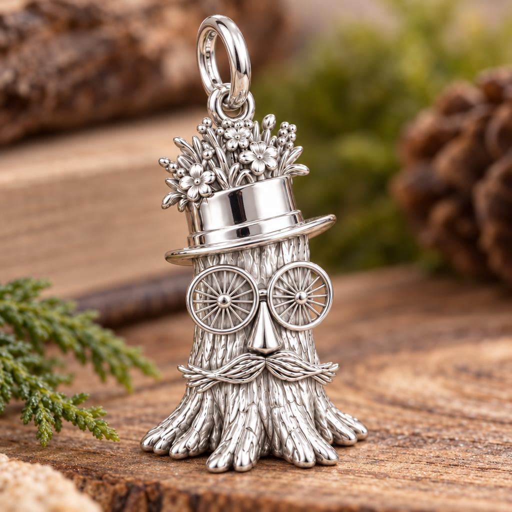 Whimsical Tree Spirit Charm Bracelet – Personalized Dad Gift – macro detail of the charm